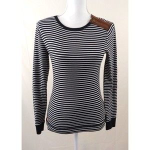 Lauren Ralph Lauren Womens Top Small Long Sleeve Elbow Patches Black Striped